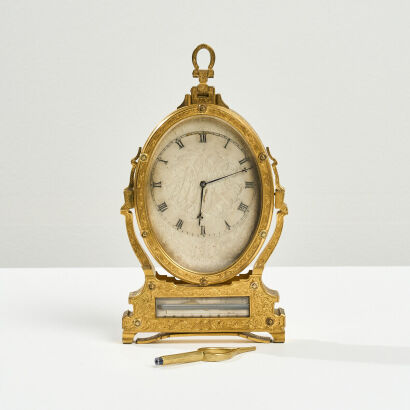 An Engraved Gilt Brass Cheval Clock by Thomas Cole