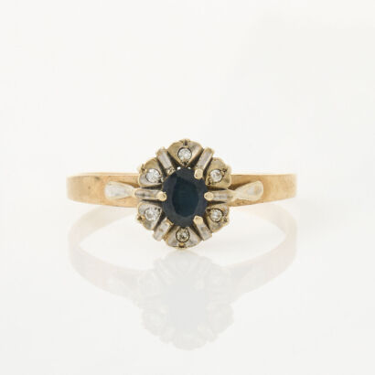 9ct Yellow Gold, Vintage Handmade Sapphire Ring