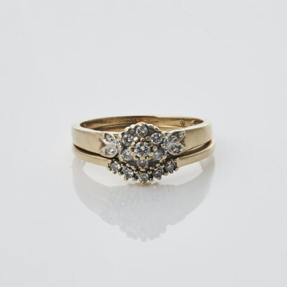 Diamond Cluster Ring and Wedding Band