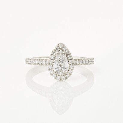 Platinum, .98ct Pear Shape, Diamond Halo Ring