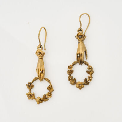 18ct Yellow Gold, Georgian Handmade Drop Earrings