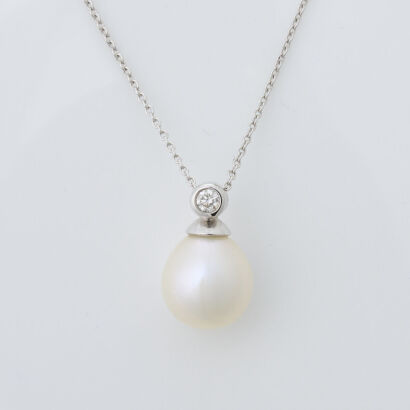 Aspinal of London, Arabella Pearl and .09ct Diamond Necklace