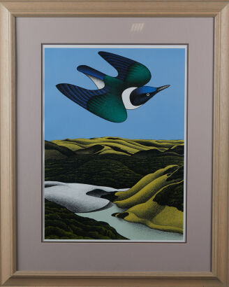 DON BINNEY Swoop Of The Kotare Waimanu Lithograph