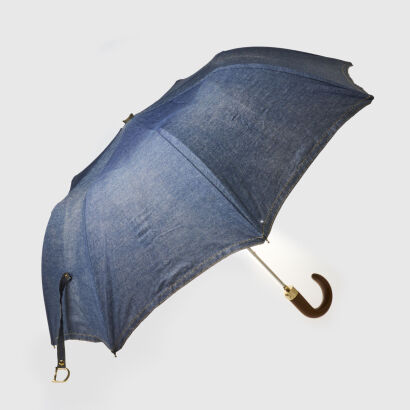 Christian Dior Denim Umbrella with Brown Leather Handle