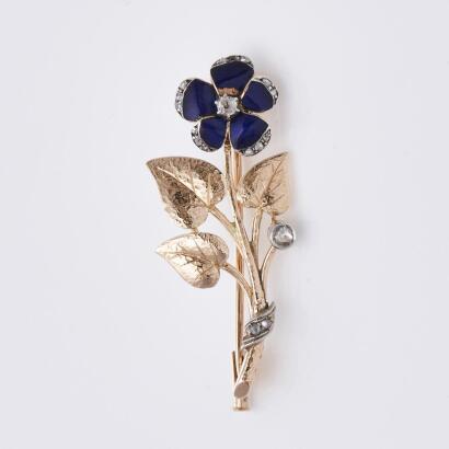 18ct Yellow Gold, Estate, .18ct Damond Flower Brooch