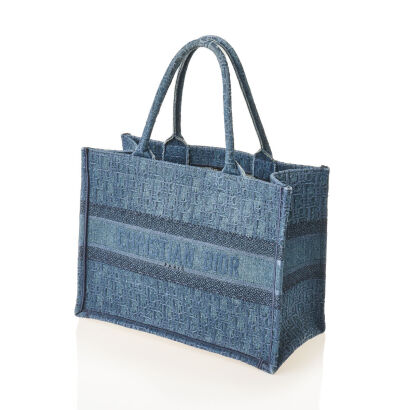 Christian Dior, Denim, Oblique Embroidered Book Tote