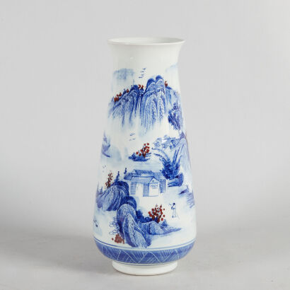 A Chinese Underglaze-Blue and Copper-Red 'Landscape' Vase (Jingdezhen Zhi Mark)