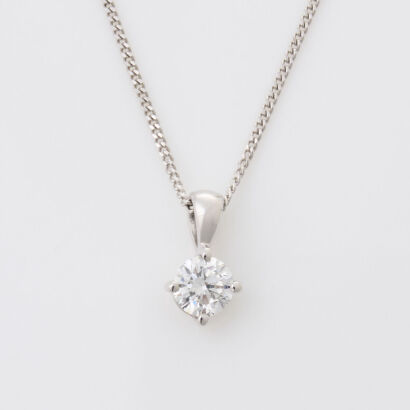 18ct White Gold, .50ct Diamond Solitaire Pendant on 45cm Chain with Box