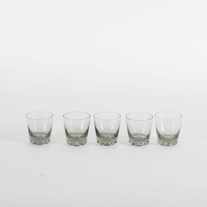 A Set Of Five Smoked Glass Shot Glasses