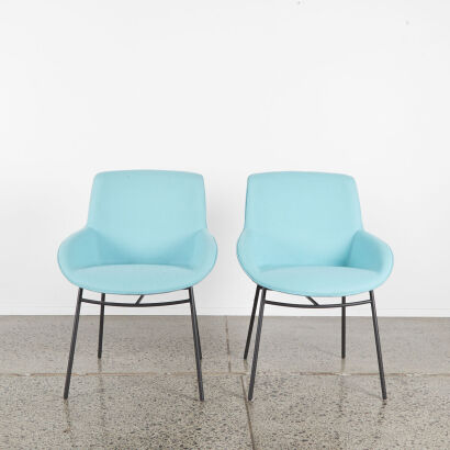 A Pair Of Noom 30 Designer Chairs In Woolen Teal Upholstery By Actiu