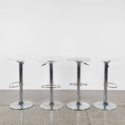 A Set Of Four Designer Barstools With Clear Acrylic Seat & Chrome Base