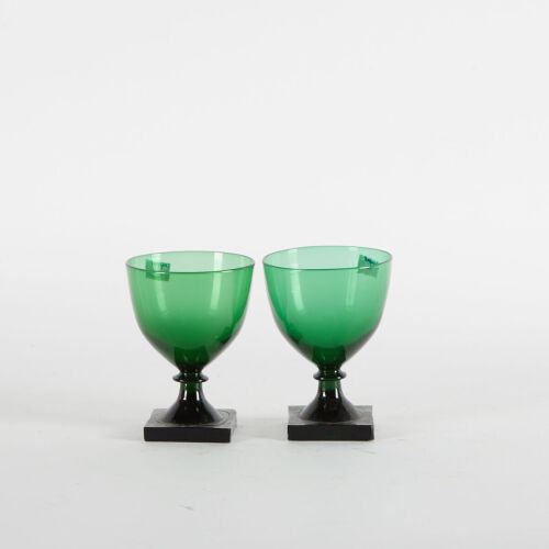 A Pair Of Green Hoglund Glass Chalices