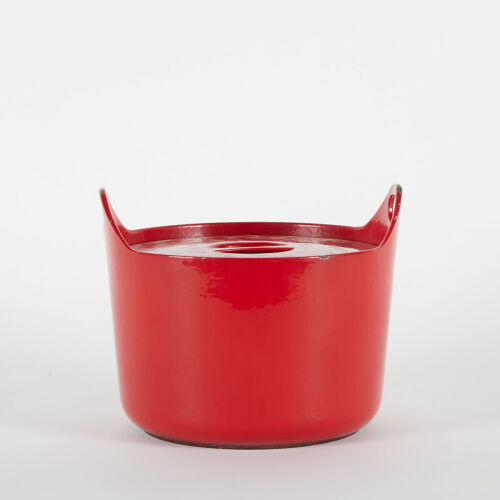 A Red Iittala Sarpaneva for Rosenlew Cast Iron Pot