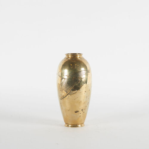 A Brass Vase With Koi Fish Detail