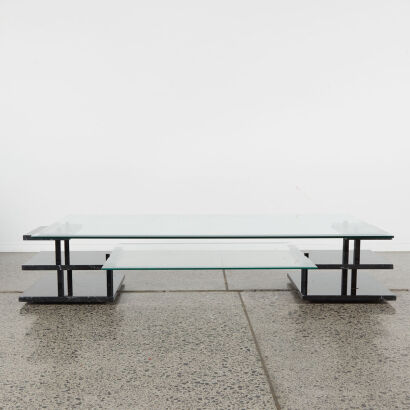 A Post Modern Italian Onyx Marble And Steel Split Level Coffee Table