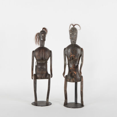 A Pair Of Articulated Fertility Figures From Pende People, Democratic Republic Of Congo