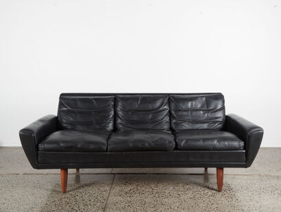 A Danish Sofa Soft Black Leather With Solid Rosewood Legs By Georg Thams