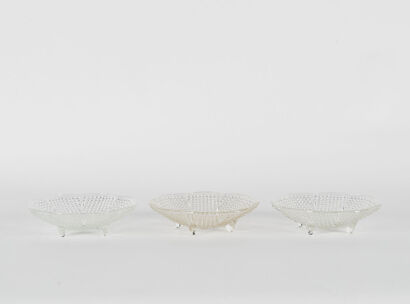 A Trio Of Three Footed Bubble Glass Candy Dishes