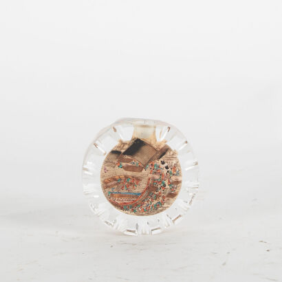 A Crystal Paperweight With Small Ornate Painting