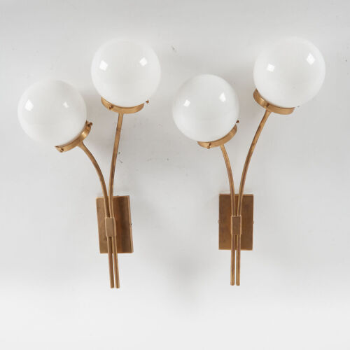 A Pair Of Kate Spade New York Prescott Sconces In Soft Brass With Milk Glass