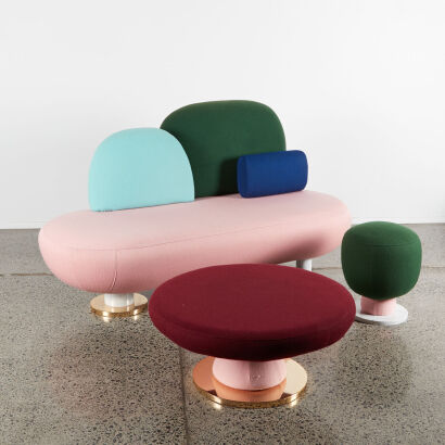 A Rare Collection Of Toadstool Puffs Table And Sofa Bench By Masquespacio For Missana