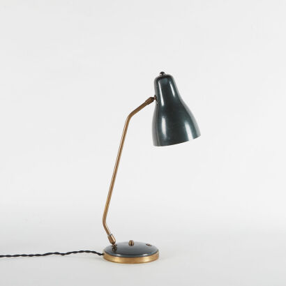 A Vintage Bauhaus Dark Green Lacquer And Brass Lamp