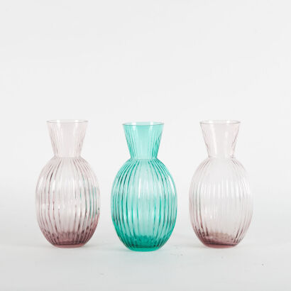 A Trio Of Coloured Glass Ribbed Vases