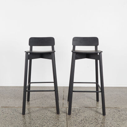 A Pair Of Black Oak Bar Stools