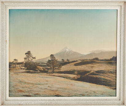 A Hand Painted Photograph Of Mount Egmont