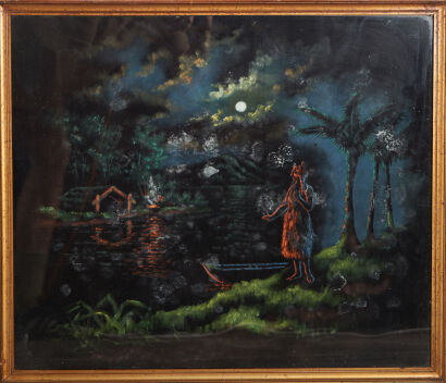 A Vintage Framed Maori Painting On Velvet