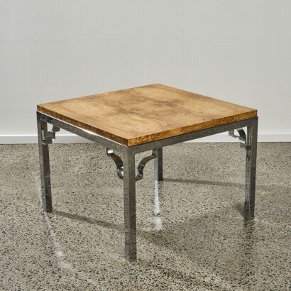 A Large 1970s Burr Ash and Chrome Side Table