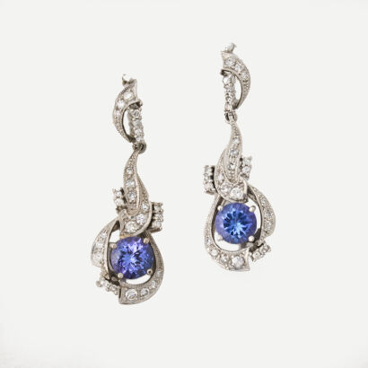 14ct White Gold, 2.68ct Tanzanite and 1.13ct Diamond Drop Earrings