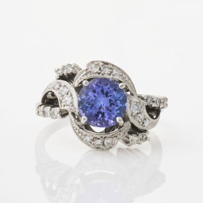 14ct White Gold, Modern, 2.00ct Tanzanite and .34ct Diamond Ring