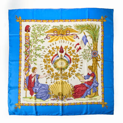 Hermès, 1789 Liberte Egalite Fraternite 100% Silk Scarf by Joachim Metz