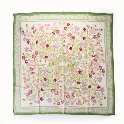 Hermès, Oeillets Sauvages et Autres Caryophyllees 100% Silk Scarf by Niki Goulandris