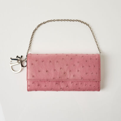 Christian Dior Pink Ostrich Wallet on Chain