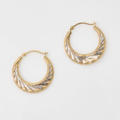 9ct Yellow / White Gold, 22mm Hoop Earrings