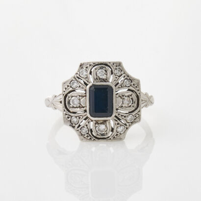 Platinum, Vintage, Blue Stone and .14ct Diamond Ring