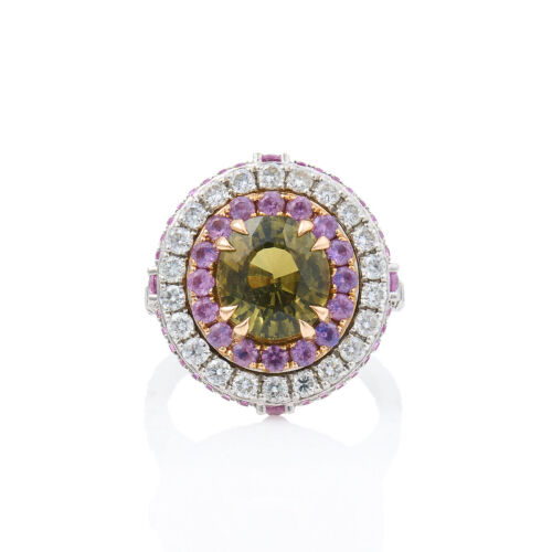 18ct White/Yellow Gold, 3.30ct Alexandrite, 1.12ct Pink Sapphire and 1.40ct Diamond Ring