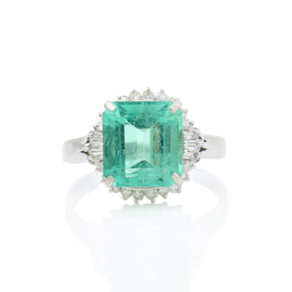 Platinum, 4.99ct Emerald and .44ct Diamond Ballerina Ring