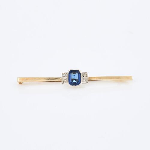 9ct Yellow Gold, Silver Synthetic Sapphire and Spinel Brooch
