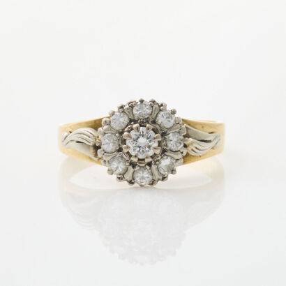 18ct Yellow Gold, Vintage, .52ct Diamond Cluster Ring