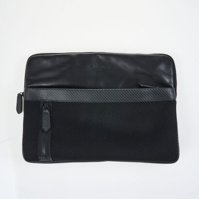 Canali Black Leather Laptop Case