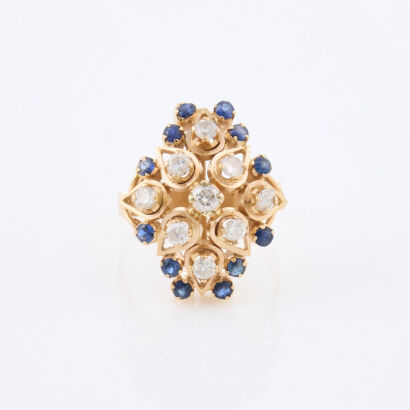18ct Yellow Gold, .50ct Diamond and .24ct Sapphire Cluster Ring