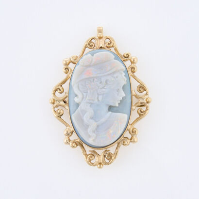 9ct Yellow Gold, Opal Cameo Brooch