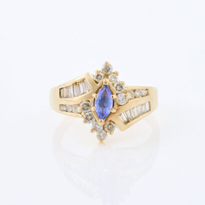 14ct Yellow Gold, .85ct Diamond and .30ct Tanzanite Ring