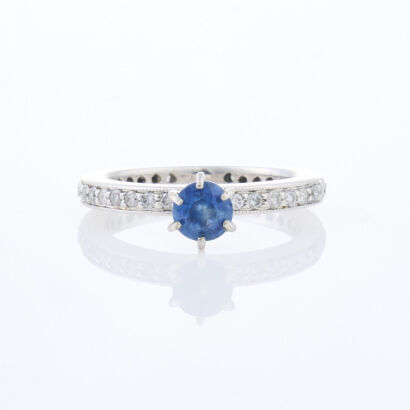14ct White Gold, .32ct Diamond and .50ct Sapphire Ring