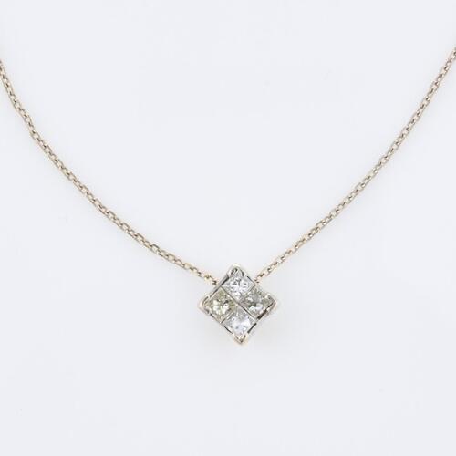 14ct White Gold, .25ct Princess Cut Diamond Necklace