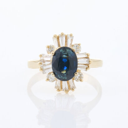 14ct Yellow Gold, 1.60ct Sapphire and 1.00ct Diamond Ballerina Ring