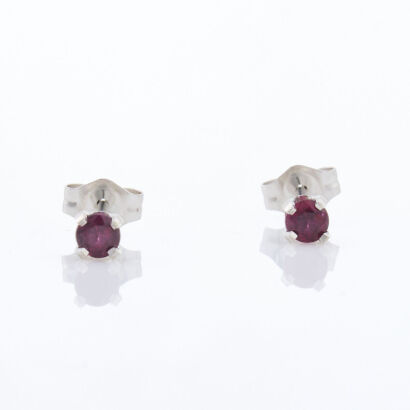 14ct White Gold, 3.1mm Ruby Stud Earrings